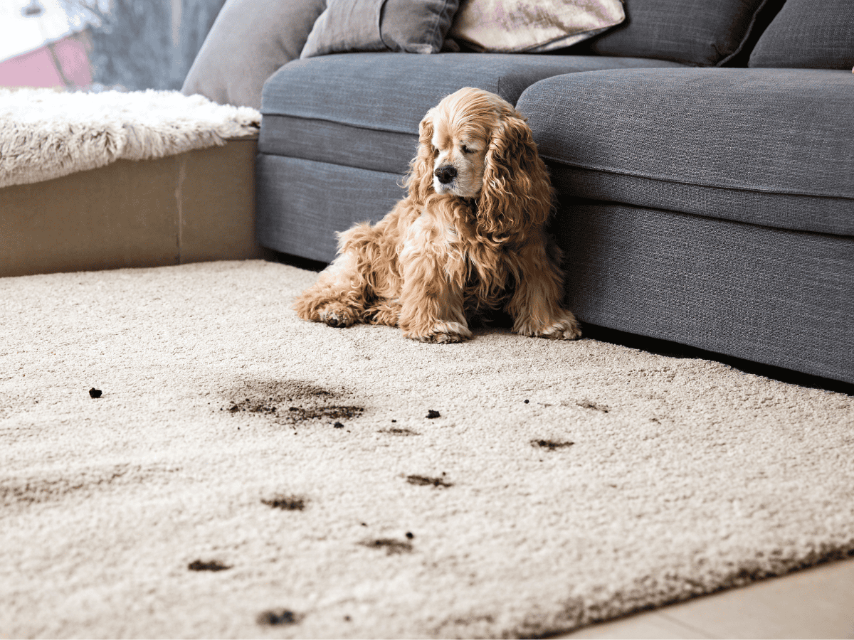 dog on dirty carpet